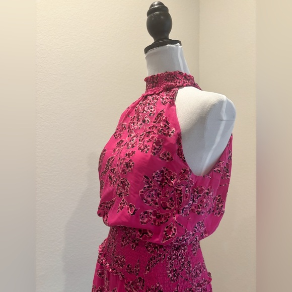 White House Black Market Floral Burnout Smocked Neck Midi Dress - Picture 9 of 12